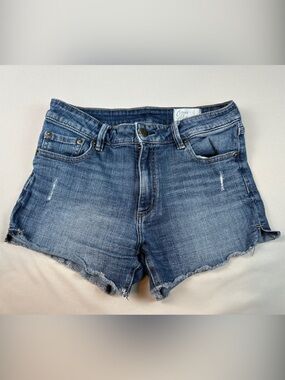 Cosmic Blue Love Cutoff Shorts Denim Blue Jean Distressed Raw Hem